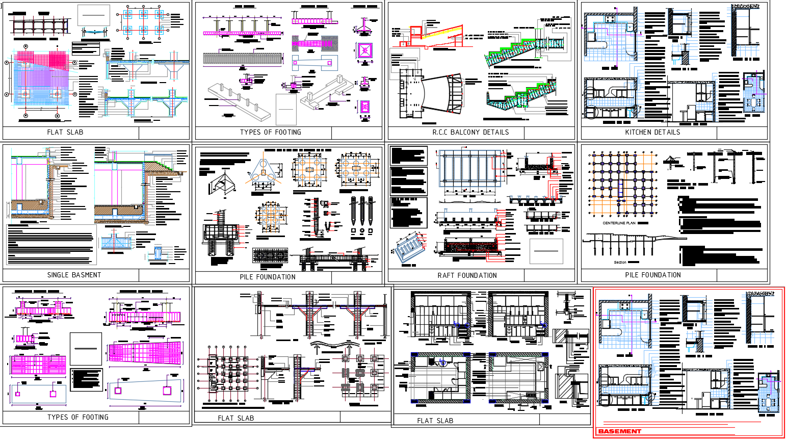 Building construction AutoCAD DWG with RCC footing and slab details
