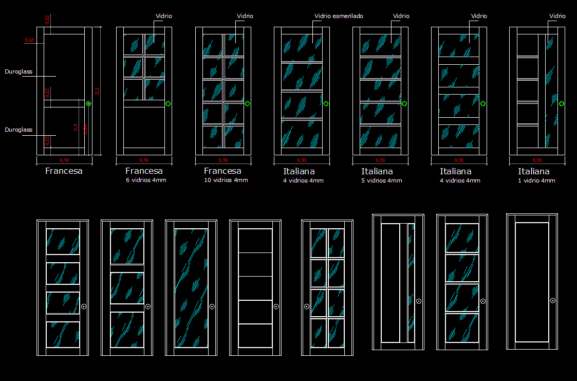 Glass Door 0.91x2.1m AutoCAD DWG Designs File with Frame Details
