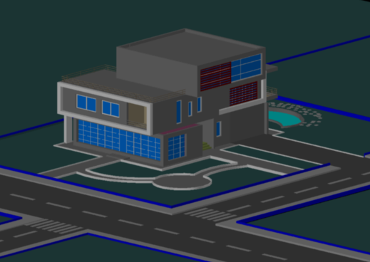 3D Bungalow CAD Drawing with Rendered Exterior View Download