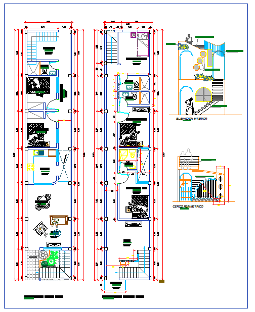 Duplex house floor plan drawing in DWG for the architect
