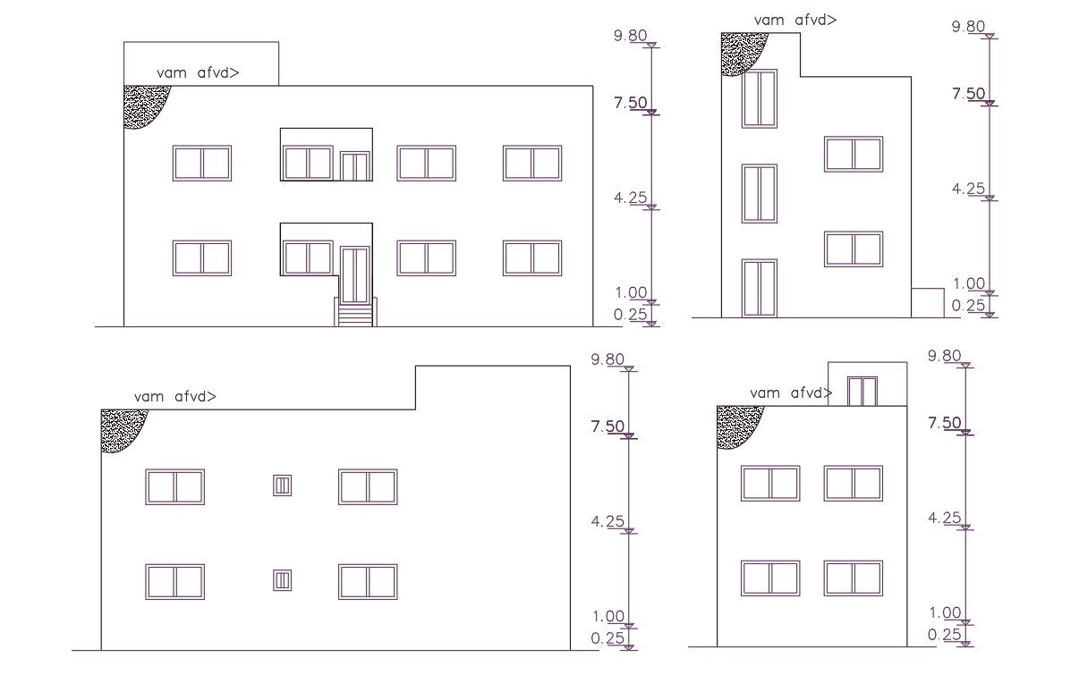 1000 Sq Ft House Building Elevation Design DWG File