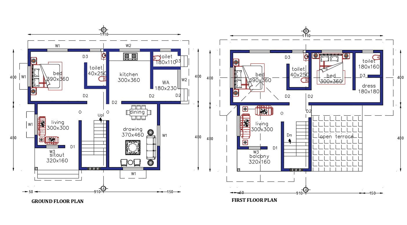 1000 Square Feet House Drawing Download DWG File