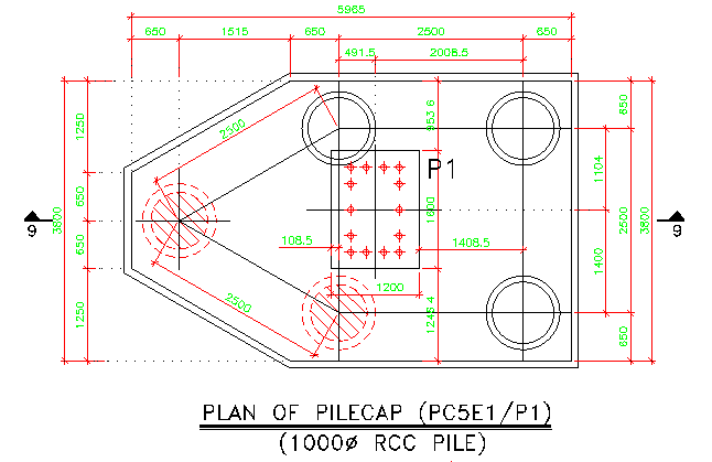 1000 dia RCC pile cap plan section details are given in this AutoCAD DWG file.Download the CAD DWG file now.