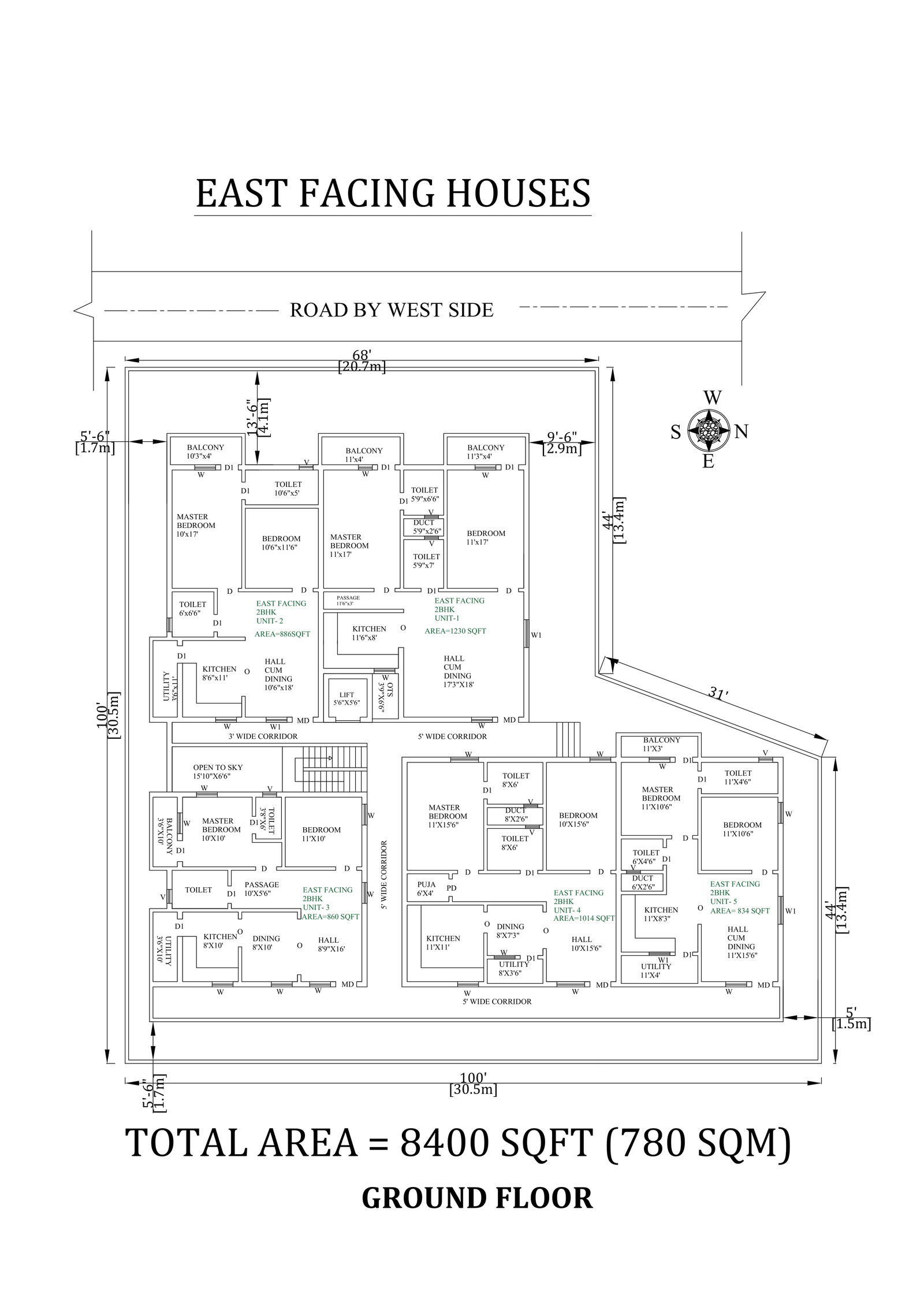 100'X100' Amazing 2bhk east facing Apartment House Plan As Per Vastu Shastra. Autocad DWG and Pdf file details.
