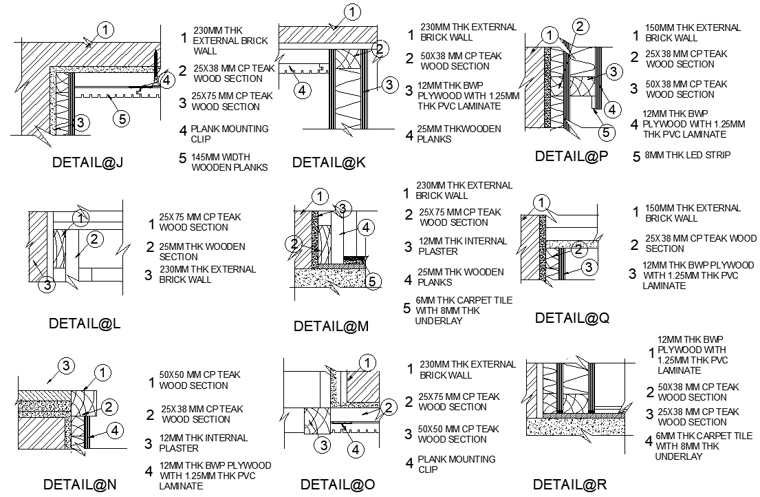 100mm Thick Toughened Glass Door with 75x60 mm teak wood  frame detail DWG AUtoCAD file