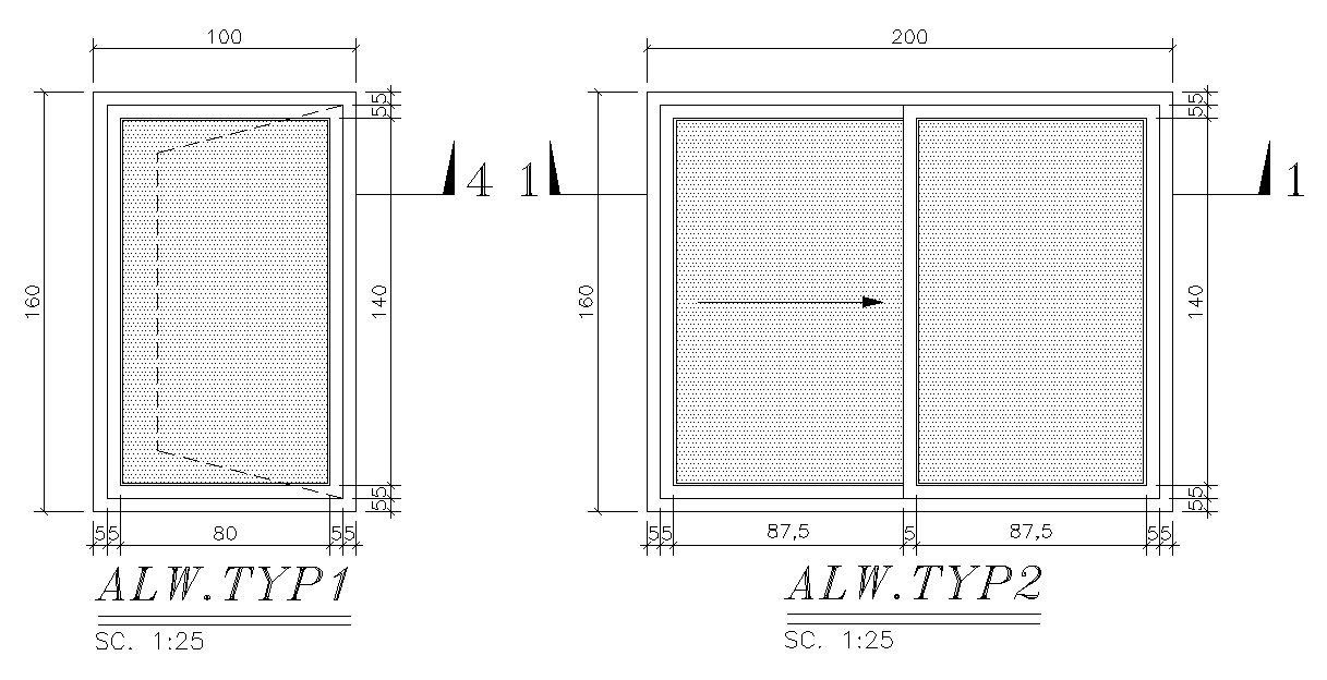 100x160cm door plan is given in this AutoCAD drawing model. Download now.