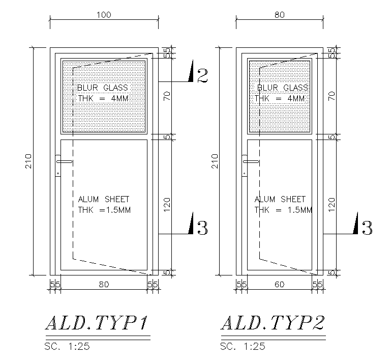 100x210cm door plan is given in this AutoCAD drawing model. Download now.