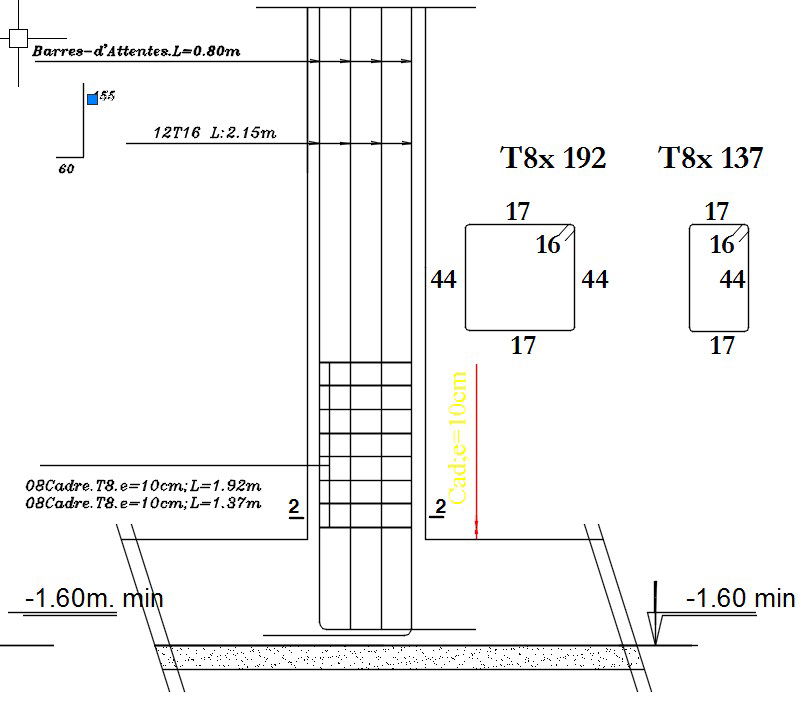 100x70cm column section 2D AutoCAD drawing