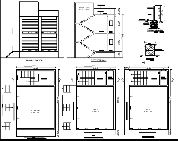 Shop Layout with CAD Drawing File for 10.20m×6.6m Godown plan