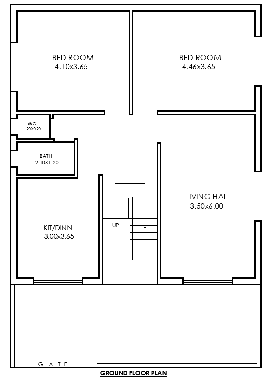 10.21ft×9ft 2BHK Ground Floor DWG House Plan Design
