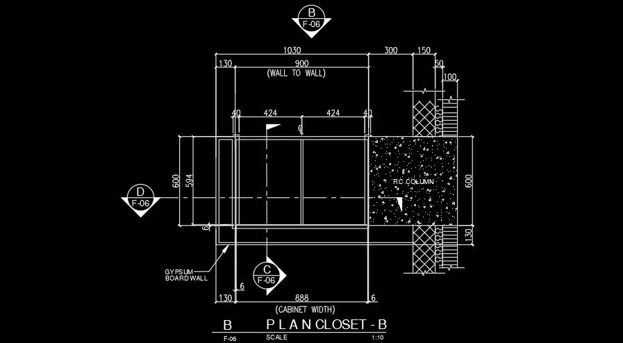 1030x600cm closet plan AutoCAD drawing