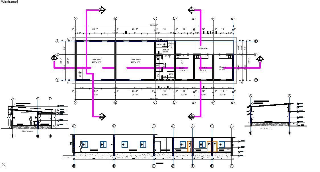 103’ x 27’ Servant Quadrant Architecture Plan Layout