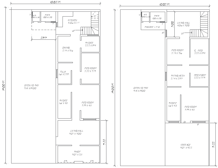 10.52mx19m Residential House Plans AutoCAD DWG File