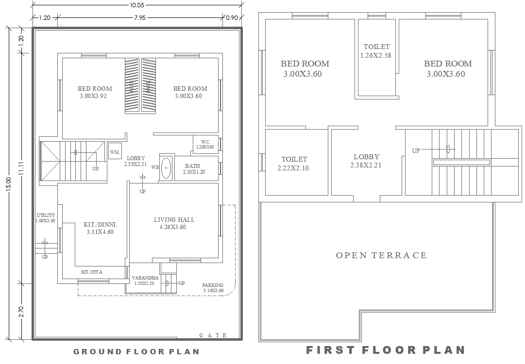 10.5mx15m 4BHK Ground and First Floor House Design
