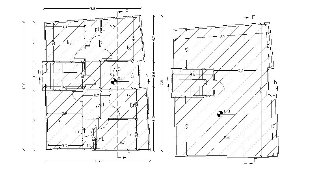 10.6 X 13.0 Meter Bungalow House Floor Plan CAD Drawing