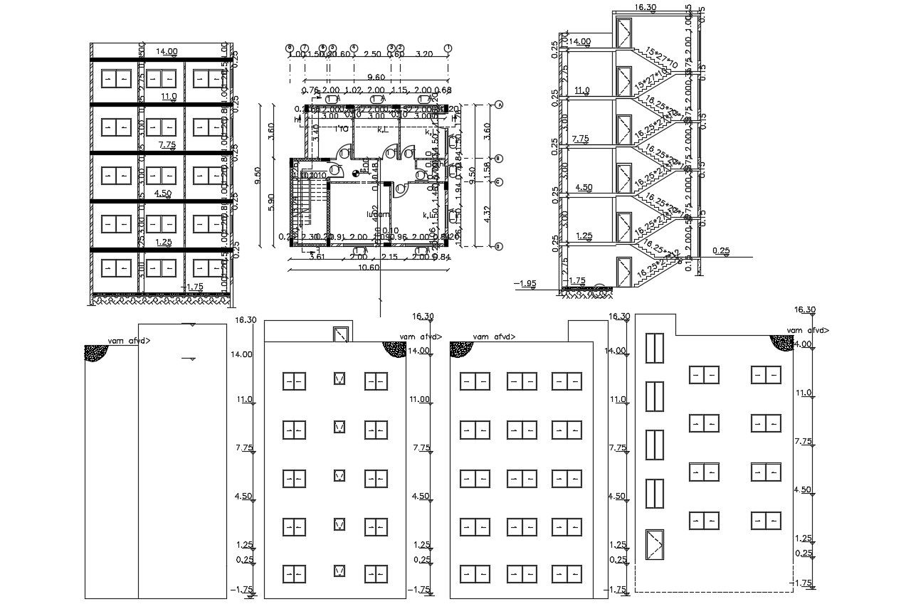 107 Square Yards 3 BHK Apartment Plan DWG File