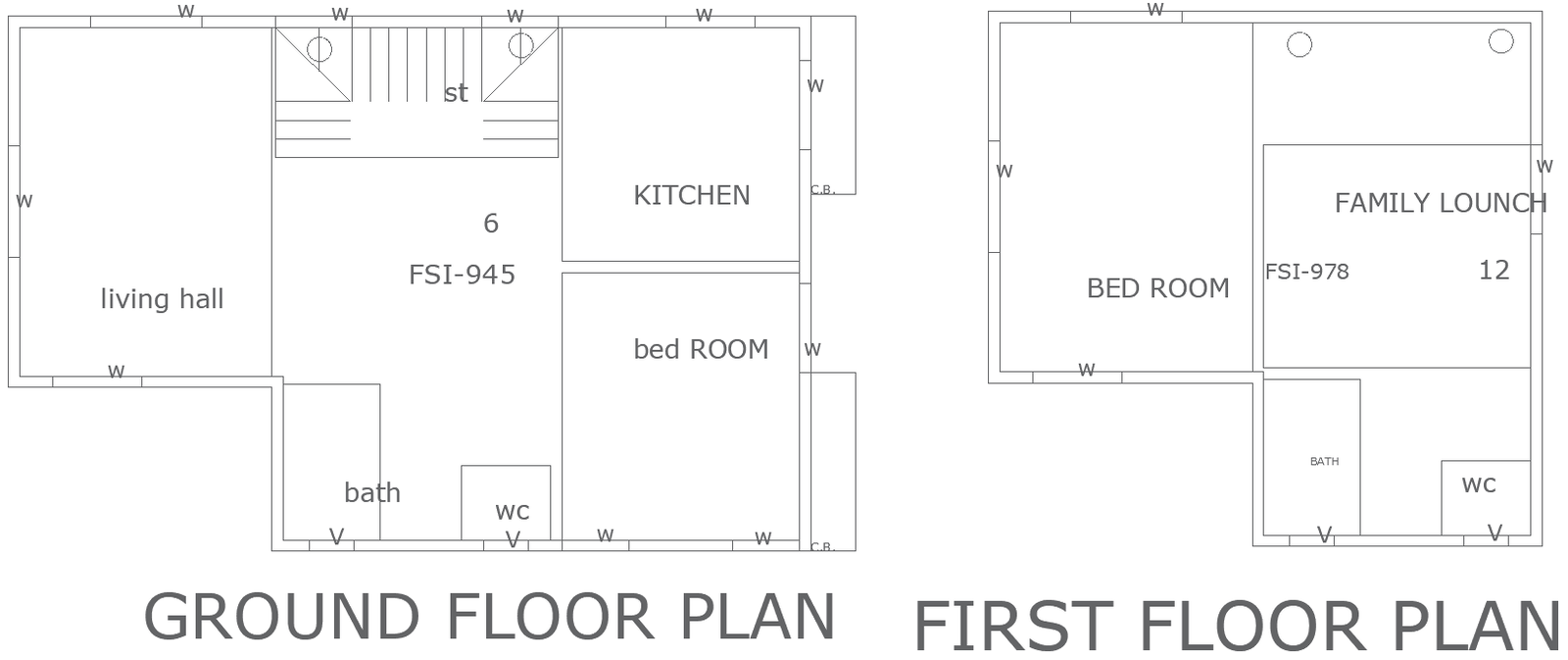 10.80x7.20m 2BHK house plan DWG ground and first floor