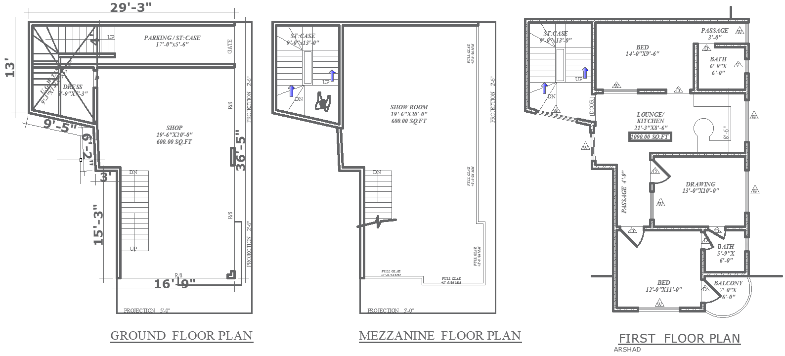 1090 sq ft house plan with elevation section and other details dwg autocad drawing .