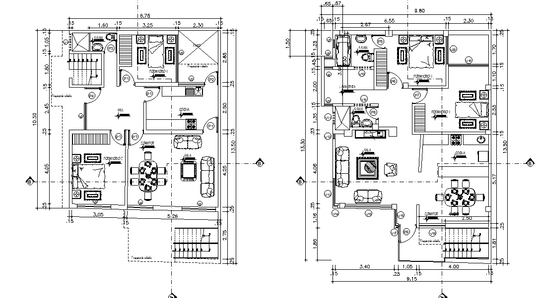 10X14 Meter 2 BHK House Layout Plan AutoCAD Drawing Download DWG File