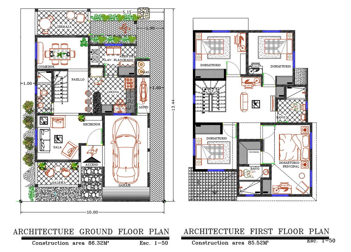 10X14 Meter Architecture House Plan Drawing DWG File