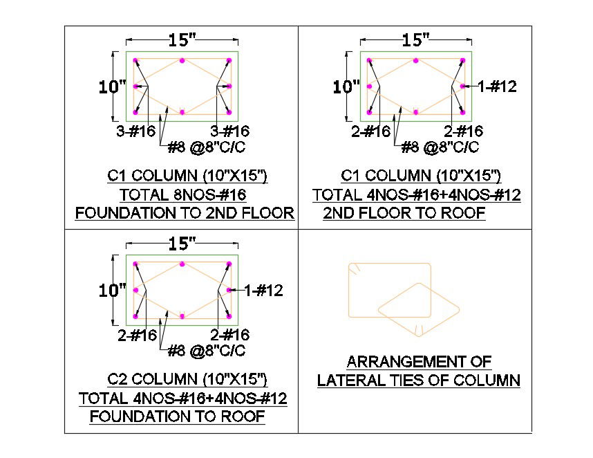 10"X15" Column CAD Blocks Drawing Free Download DWG File