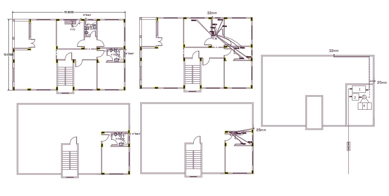 10 X 16 Meter House Plumbing Plan DWG File