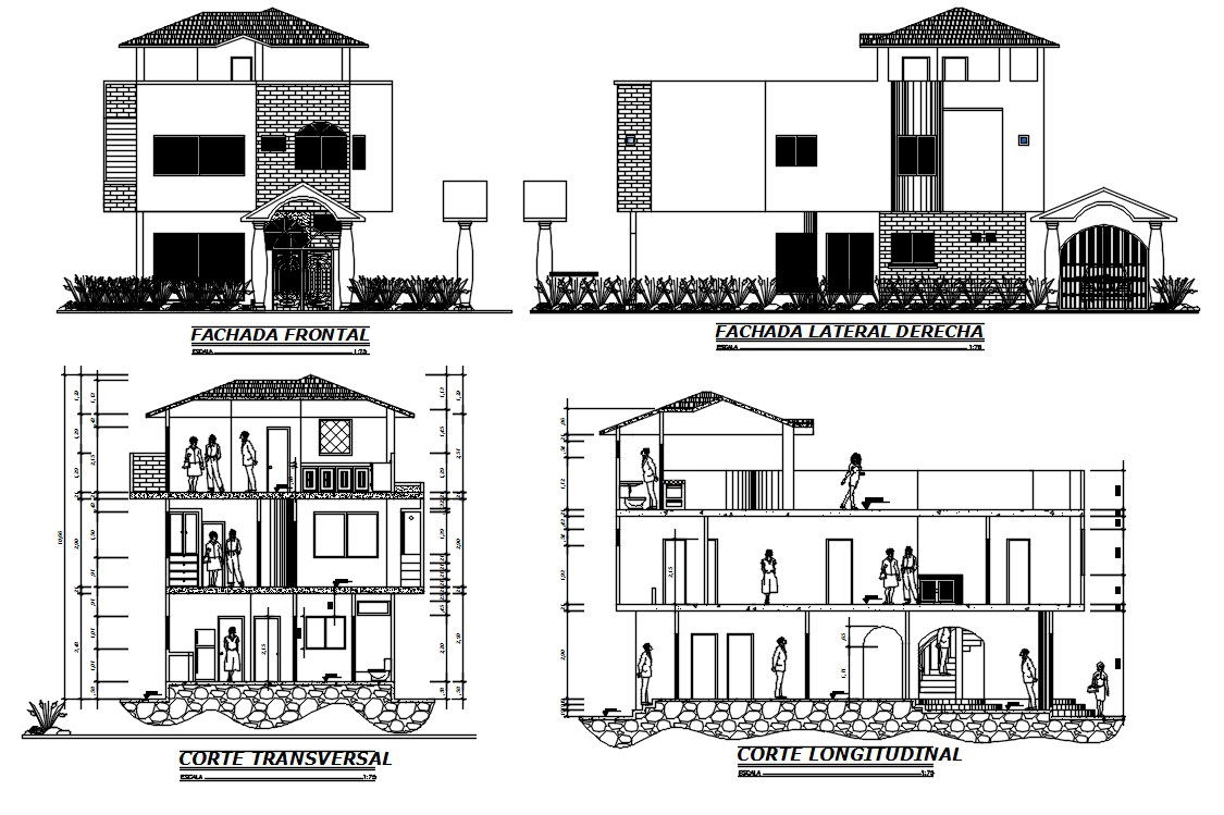 10X20 Meter House Building Sectional Elevation drawing Download DWG File
