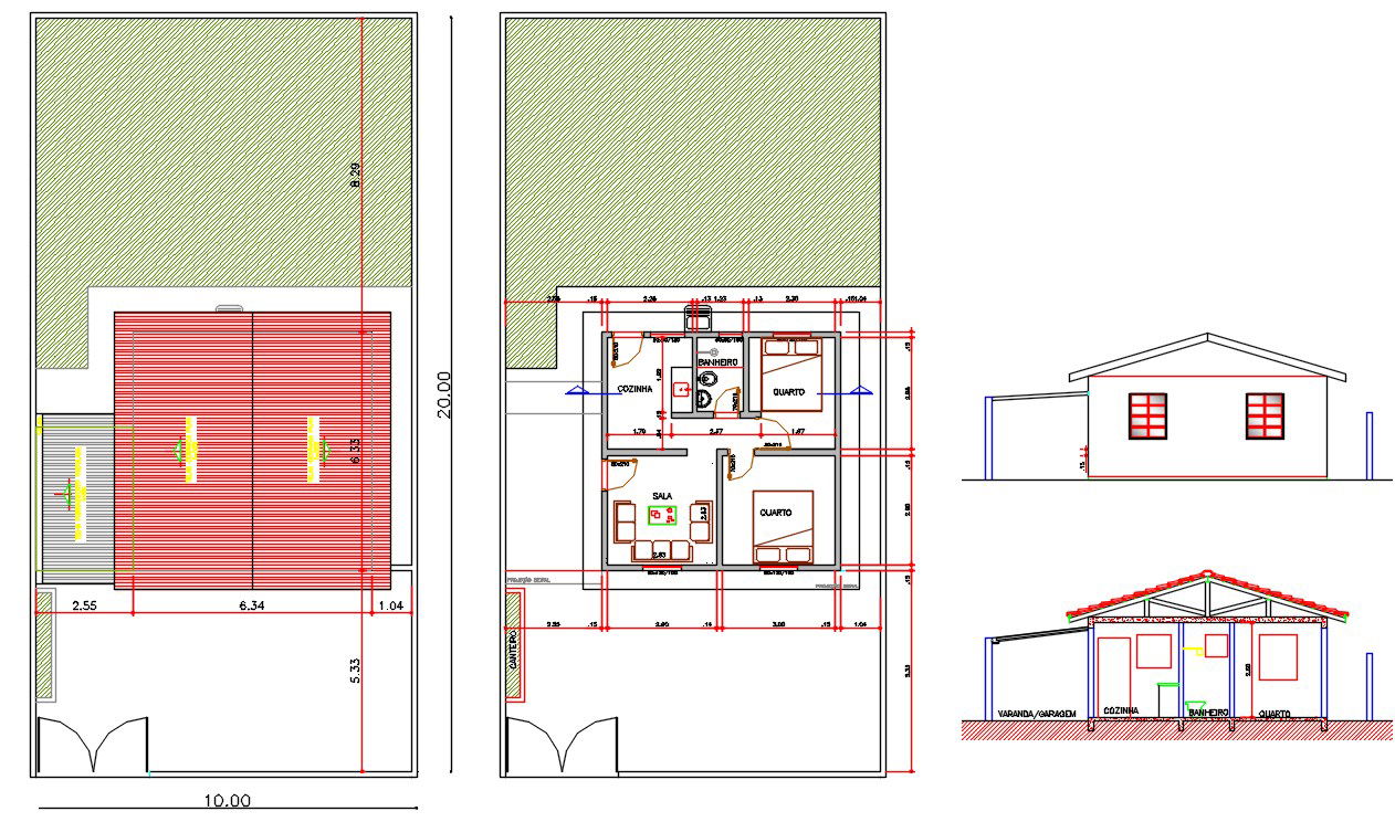 10X20 Meter House Plan And Sectional Elevation Drawing DWG File