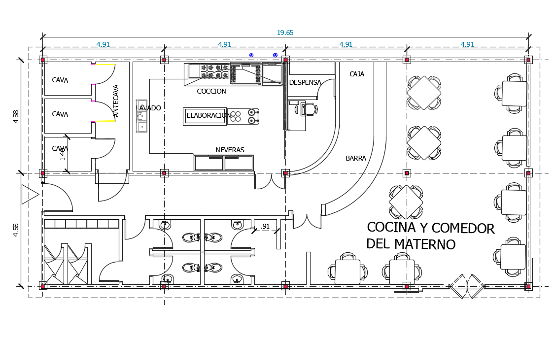 10X20 Meter Restaurant Plan AutoCAD Drawing Download DWG File