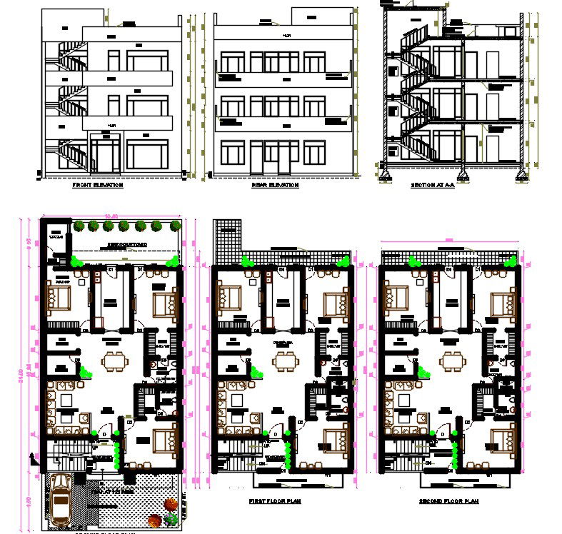 10X24 Meter House Floor Plan With Interior Furniture Layout Drawing DWG File