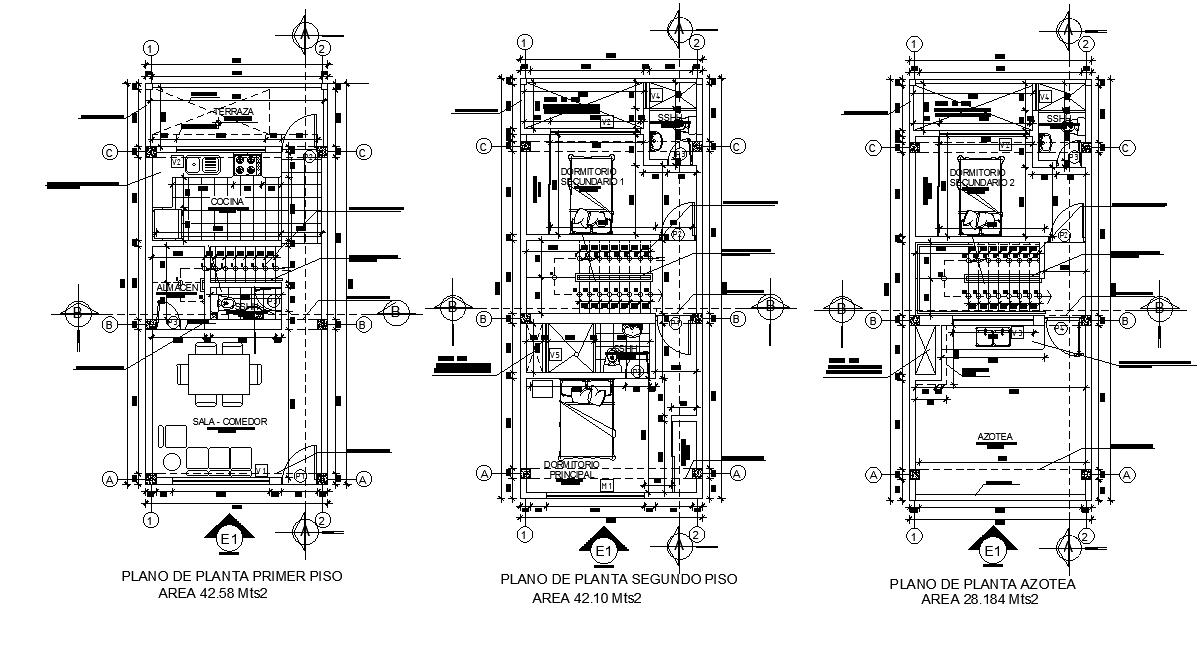 10X5 Meter Row House Plan With 3 Bedrooms CAD Drawing Download DWG File