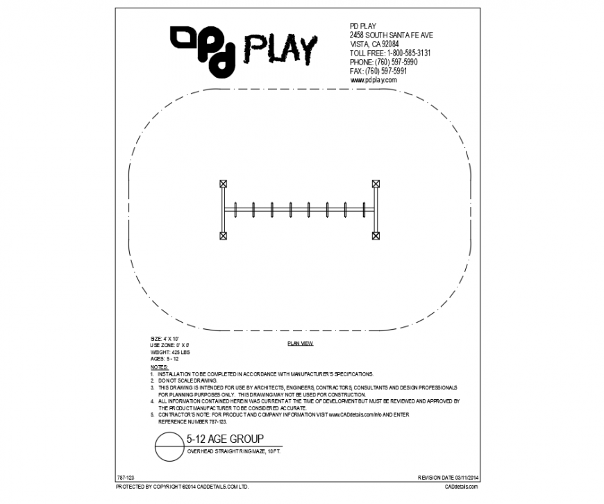 10 fit straight ring maze play equipment of garden dwg file