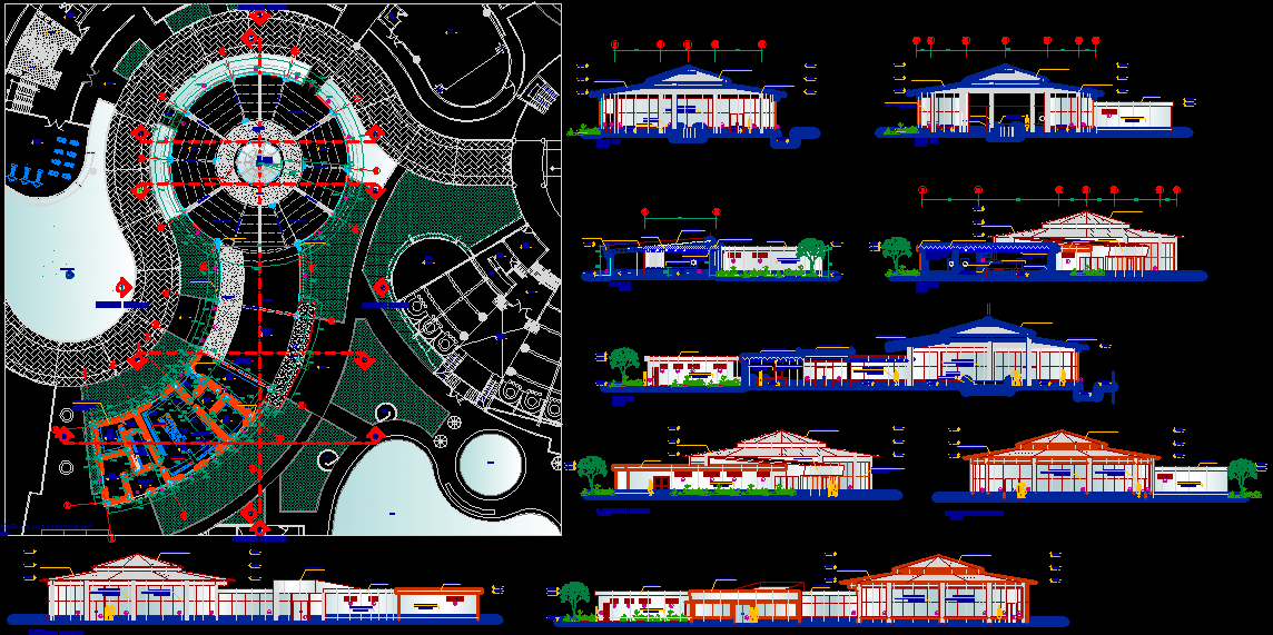 Modern Restaurant Design CAD Drawing with Plan, Section and Elevation