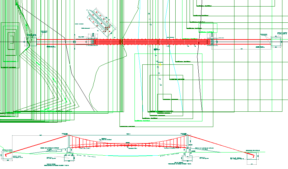 Hanging Bridge AutoCAD DWG Drawing with Detailed Plan and Section