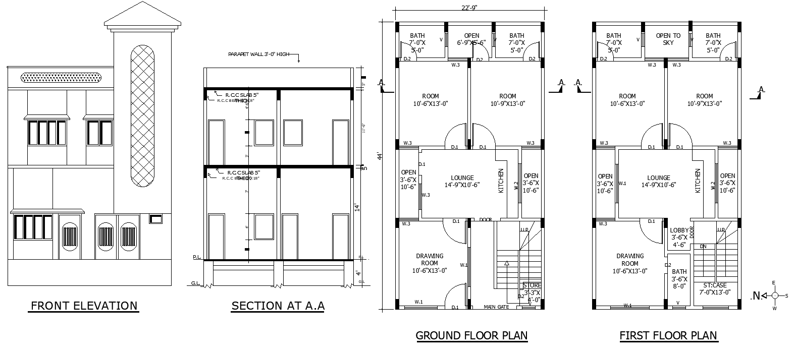 10 feet by 13 feet drawing room design with elevation section and other details dwg autocad drawing .