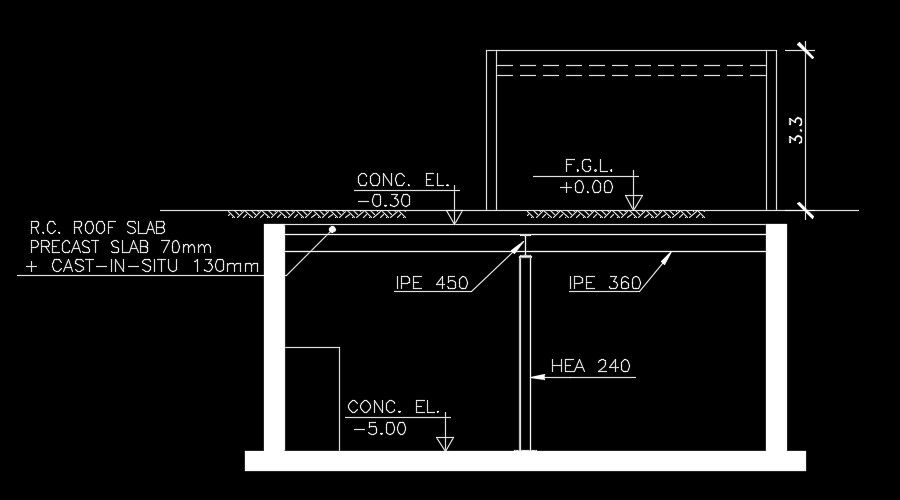 10m length of the industrial building slab AutoCAD drawing