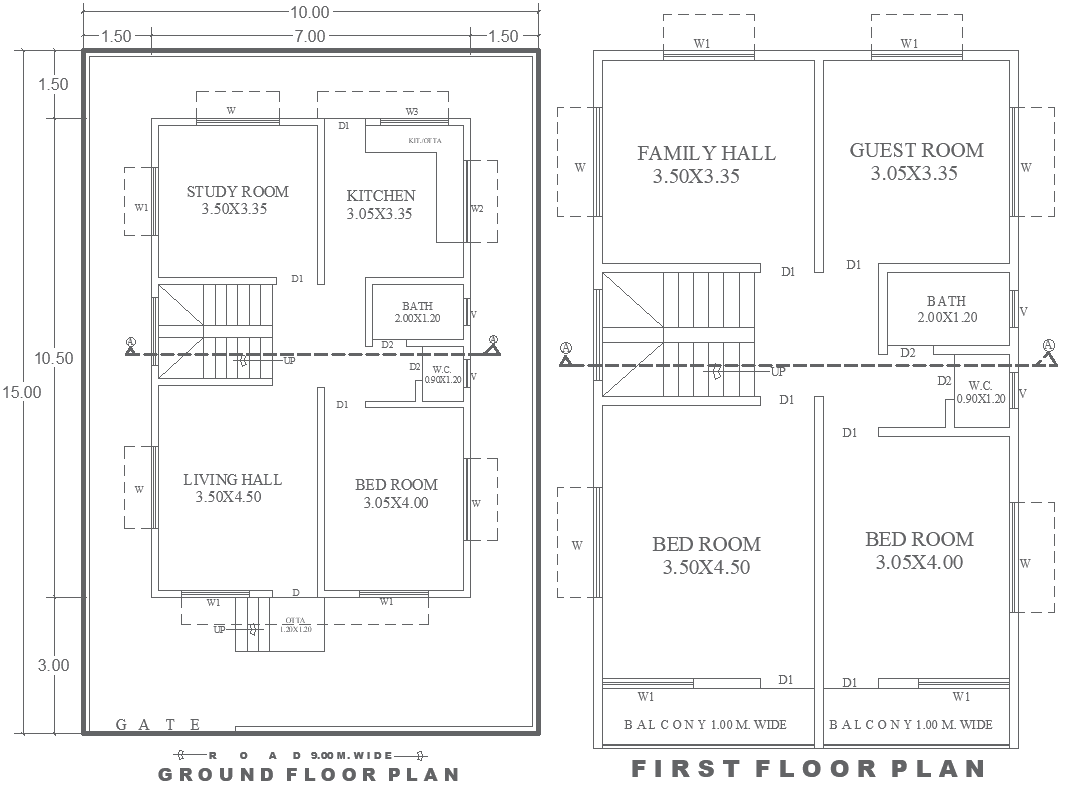 10mx15m Two Floor House Plan Design in AutoCAD DWG File