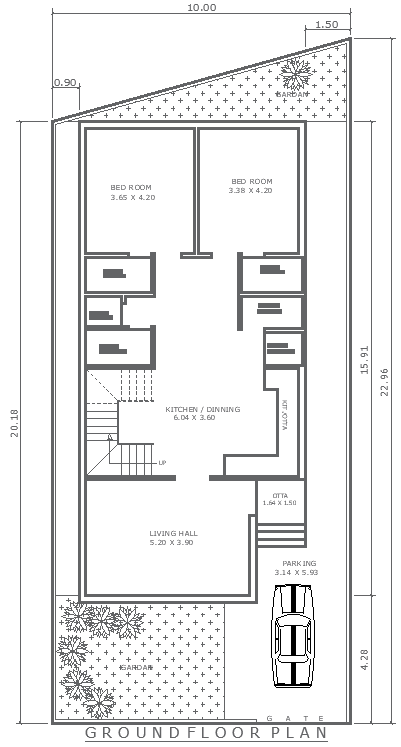 10mx20.18m 2BHK Ground Floor House Layout in DWG File