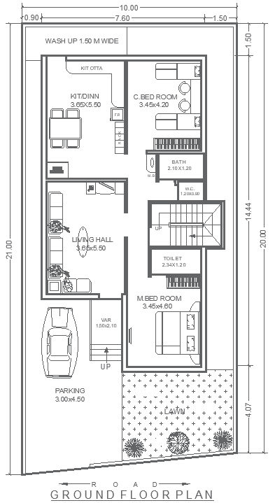 10mx21m 2BHK Ground Floor House Plan in DWG Format