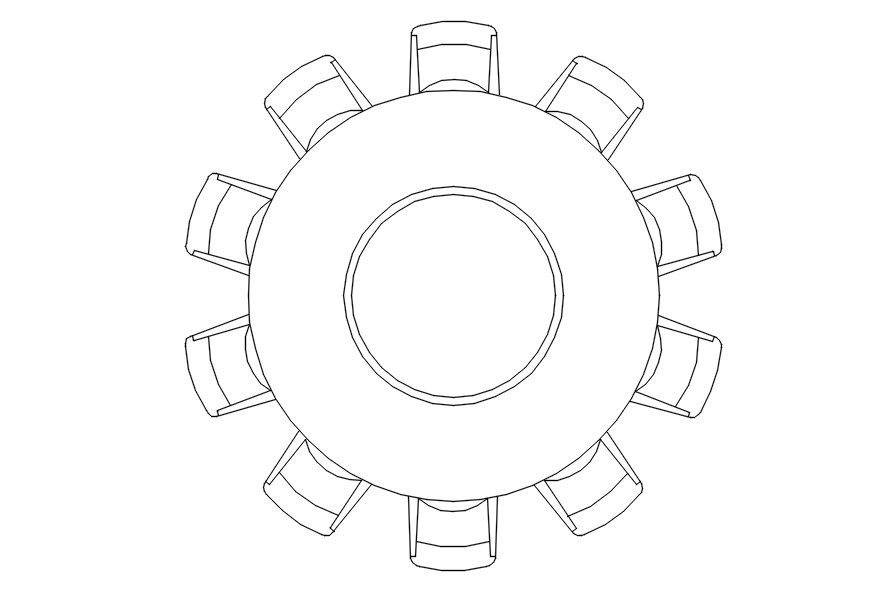 10 seater table in AutoCAD, dwg file.