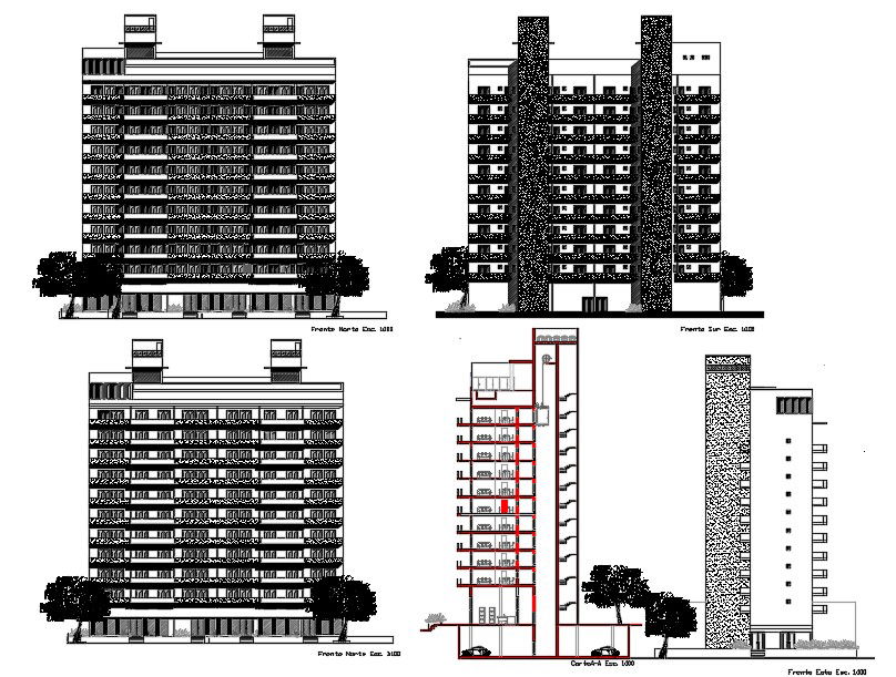 10 storey Apartment Building Sectional Elevation Drawing DWG File