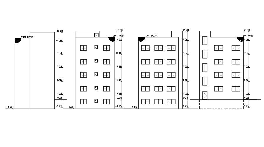 10x10 Meter 3 BHK Elevation Layout Download File