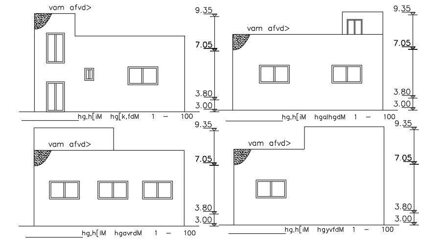 10x10 Meter Elevation Of House Building DWG File