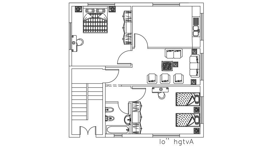 10x10 Meter House Furniture Layout Plan AutoCAD File