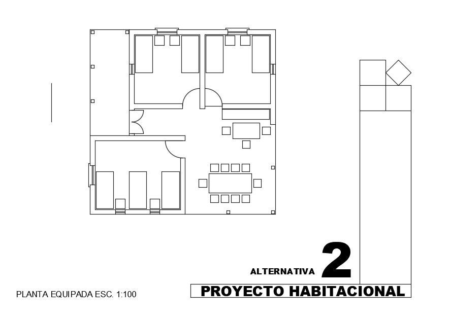10x10m architecture 3bhk house plan cad drawing is given