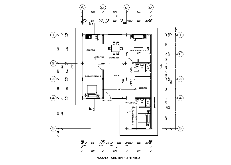10x10m house plan is given in this Autocad drawing file. Download now.