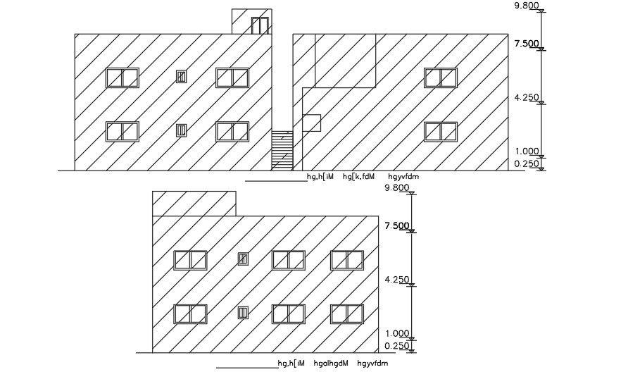 10x12 Meter Elevation Of House Building DWG File