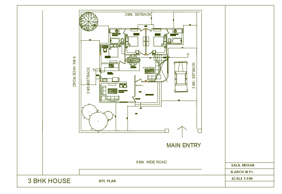 10x12m architecture 3bhk house plan
