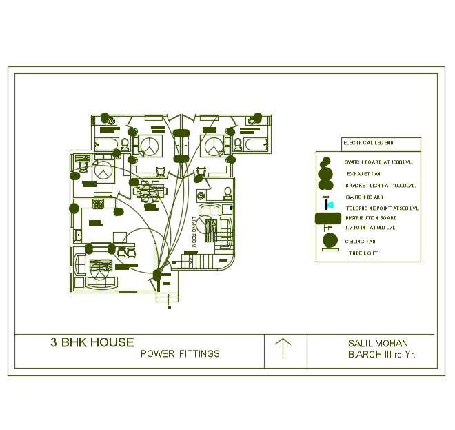 10x12m architecture 3bhk house plan power fitting detail drawing