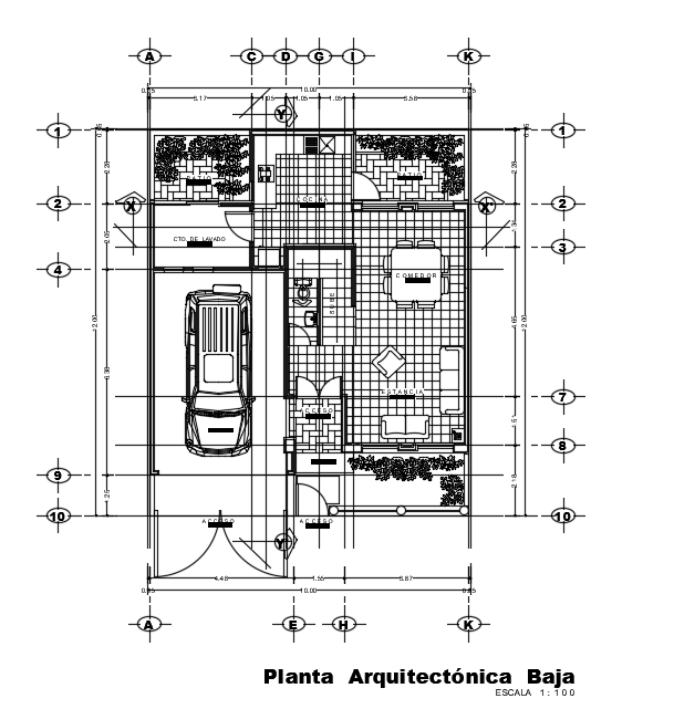 10x12m architecture house plan with car parking 2d drawing